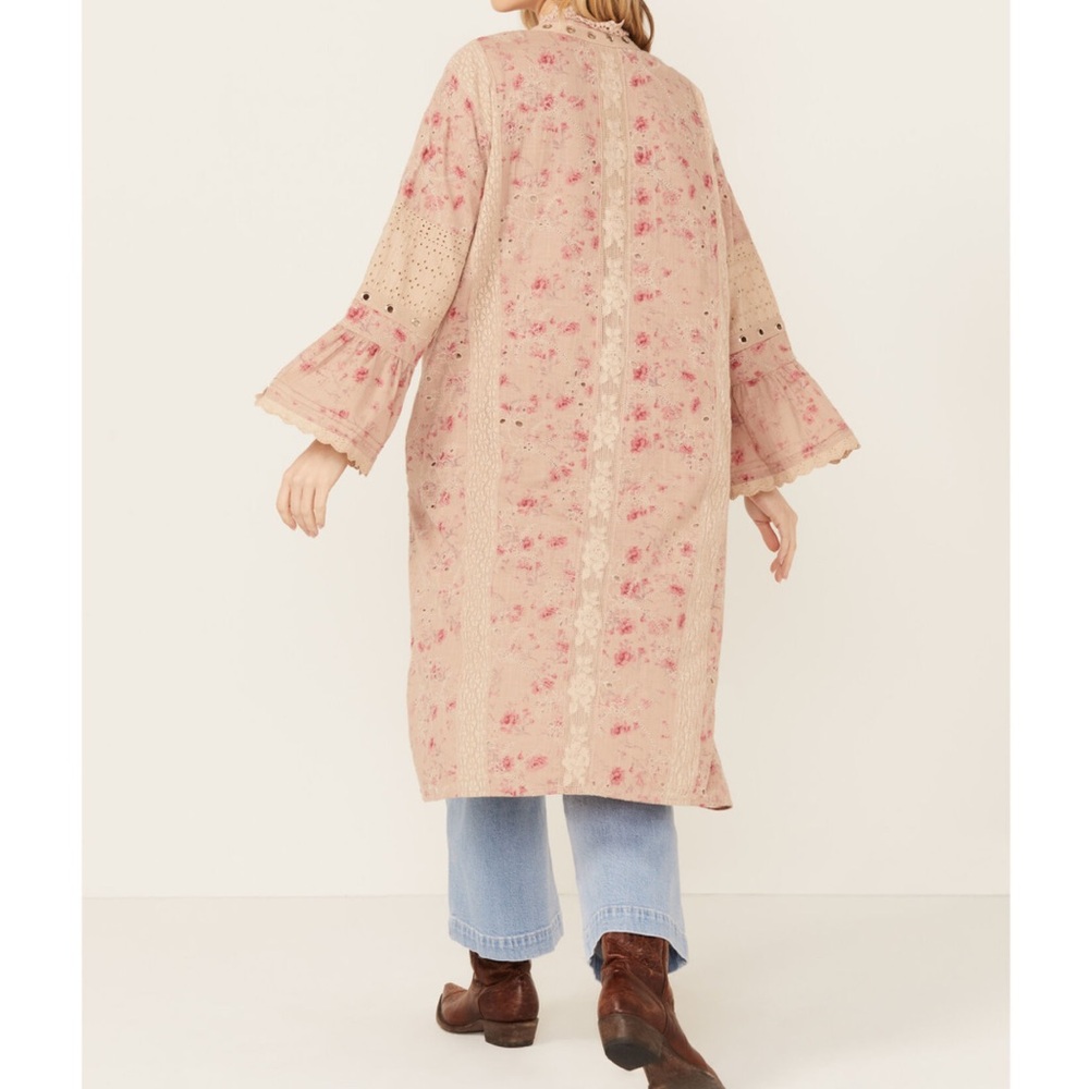 Free people On the road Duster Floral Eyelet Lace Trim boho cardigan SZ various - Picture 7 of 16
